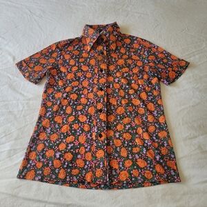 Vintage 1970s Sears Button Front Blouse Floral Print XS Boho Hippie Festival